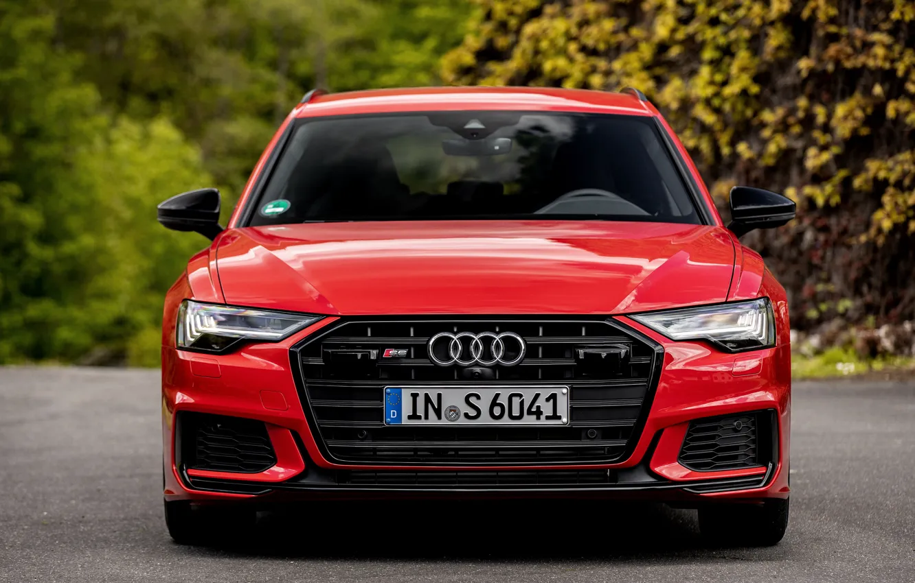 Photo wallpaper red, Audi, front view, universal, 2019, A6 Avant, S6 Before