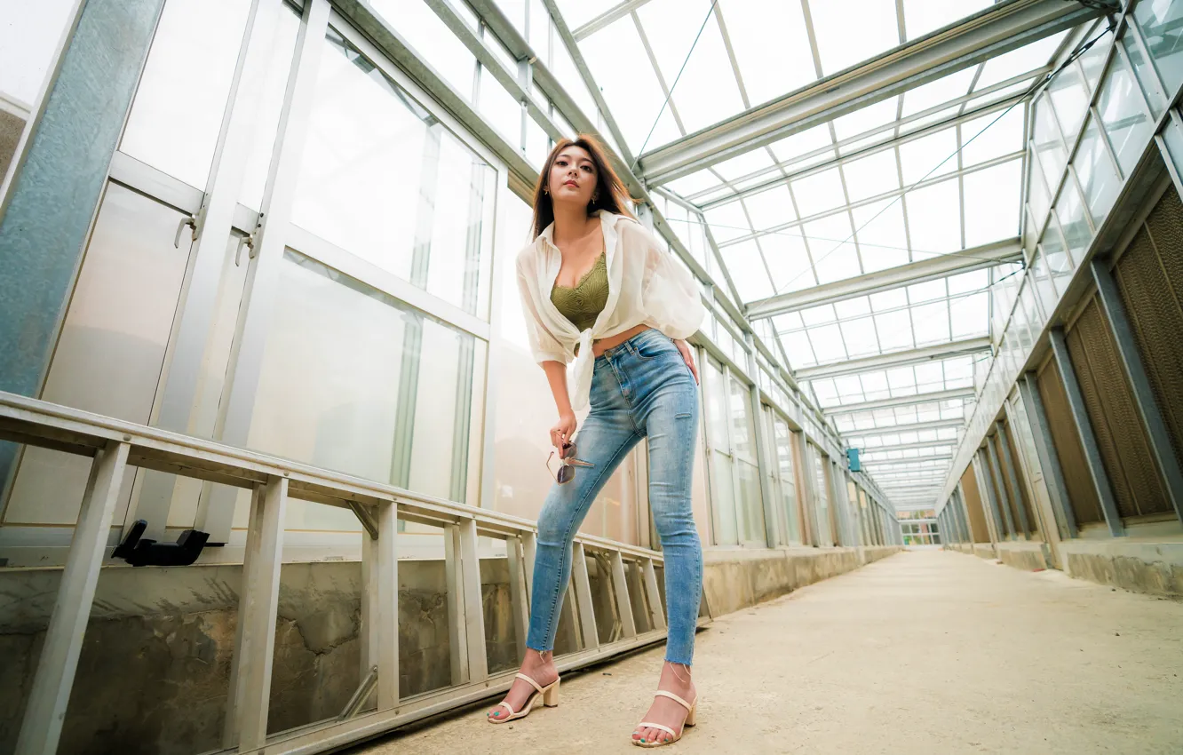 Photo wallpaper look, pose, jeans, Asian