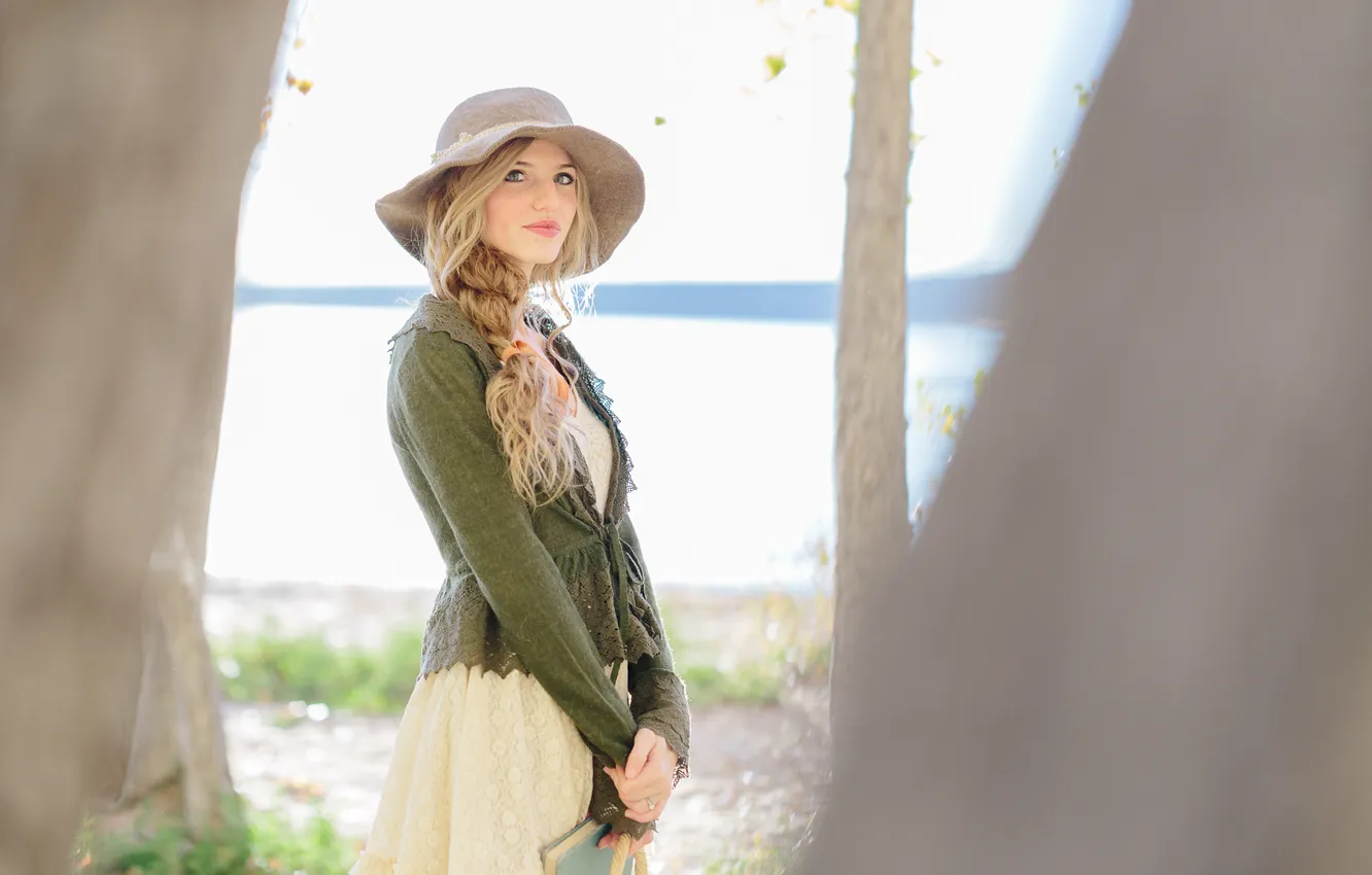 Photo wallpaper girl, smile, hat, blonde, hat