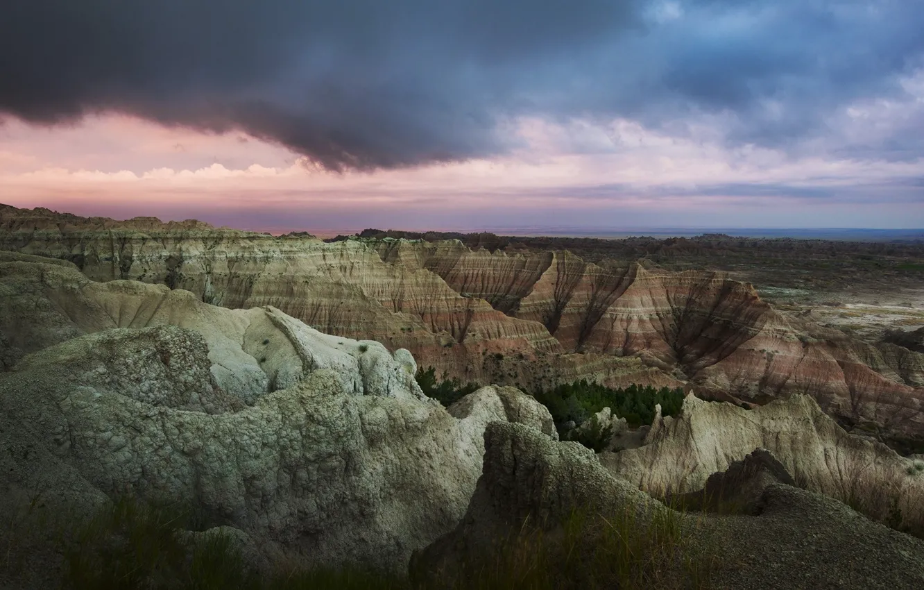 Photo wallpaper the sky, sunset, mountains, clouds, nature, rocks, USA, Prairie