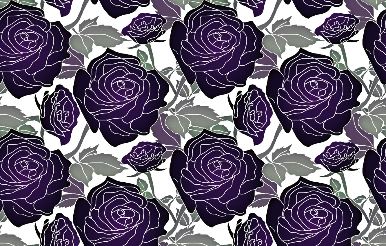 Photo wallpaper white, leaves, flowers, background, pattern, roses, vector