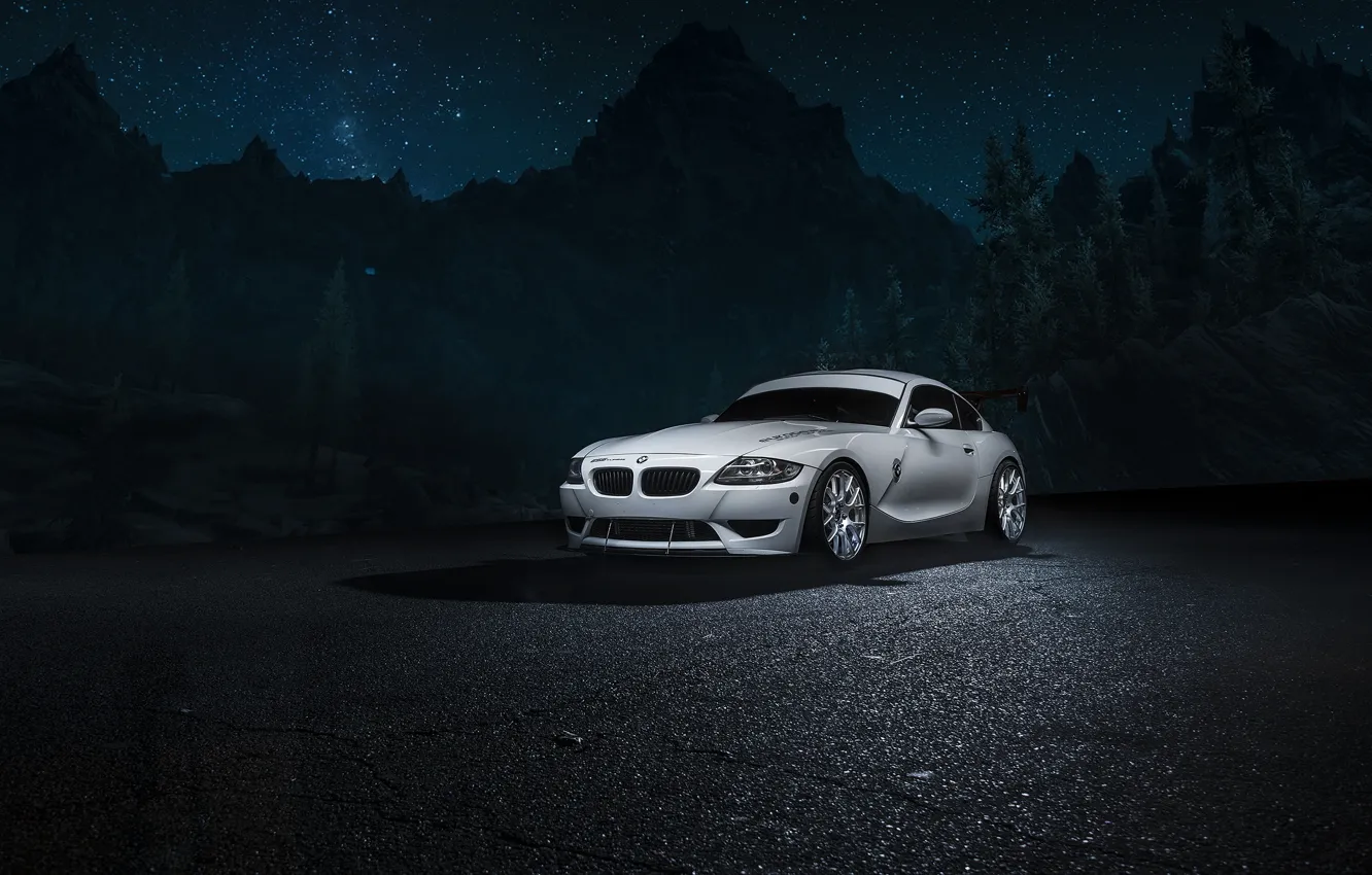 Photo wallpaper car, mountains, night, white, bmw Z4M