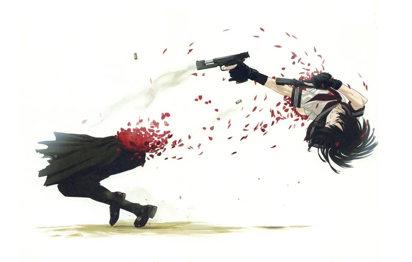 Photo wallpaper gun, schoolgirl, shootout, mortal Kombat, slaughter, by Yuusuke Kozaki