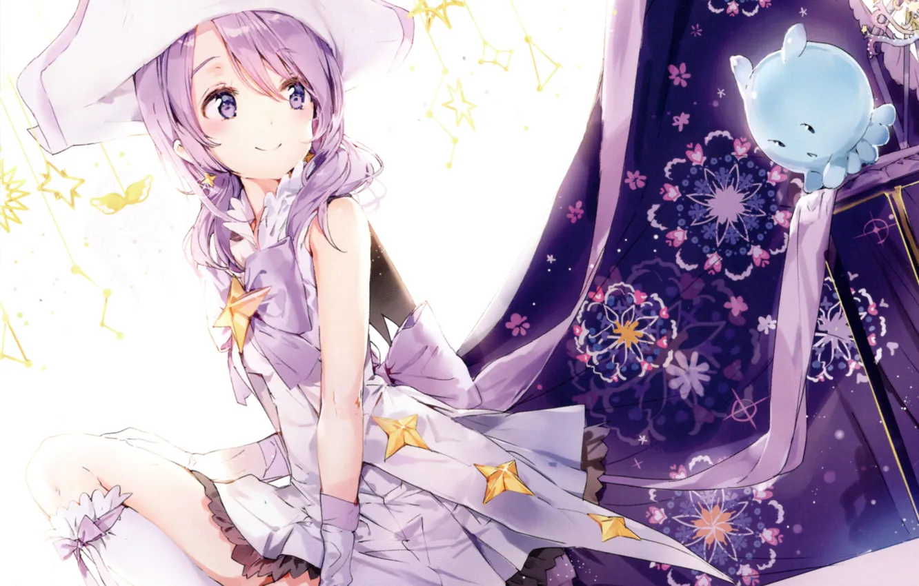 Photo wallpaper stars, pattern, hat, being, bow, art, Houkago in the Pleiades, Houkago no Pleiades