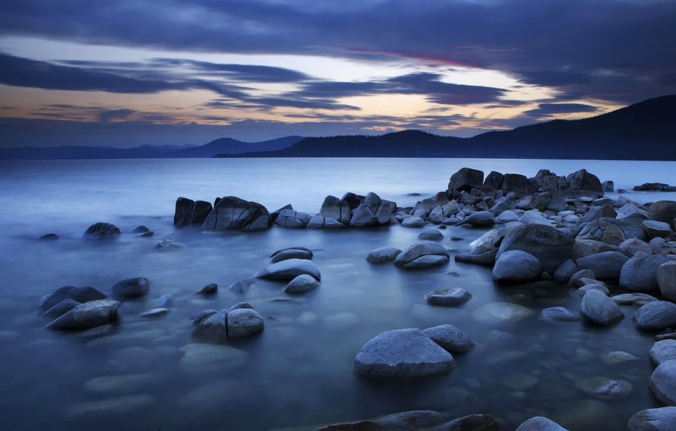 Photo wallpaper sea, the sky, clouds, mountains, clouds, stones, Bay, Cape