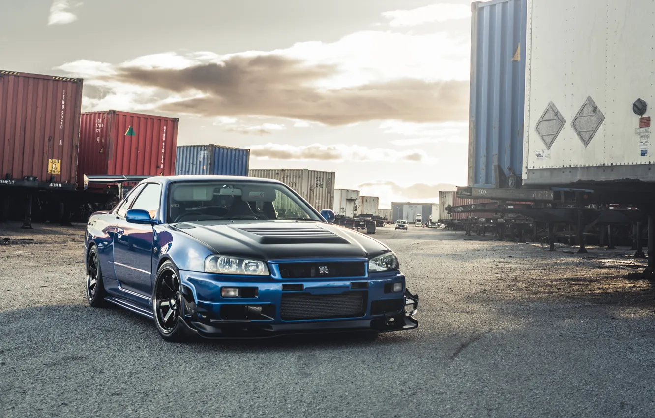 Photo wallpaper GTR, Nissan, Blue, Skyline, R34