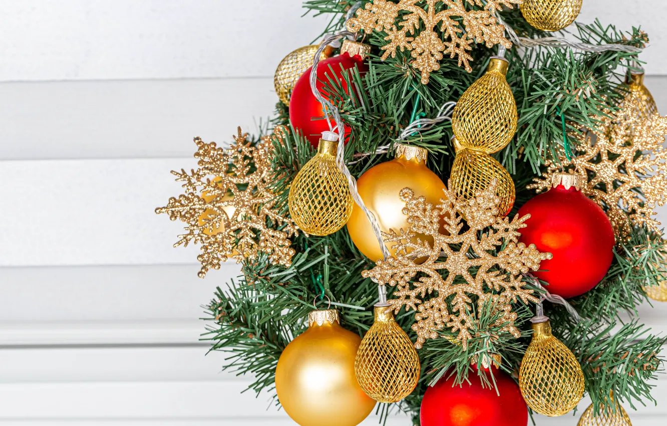 Photo wallpaper balls, snowflakes, balls, Christmas, New year, tree, garland