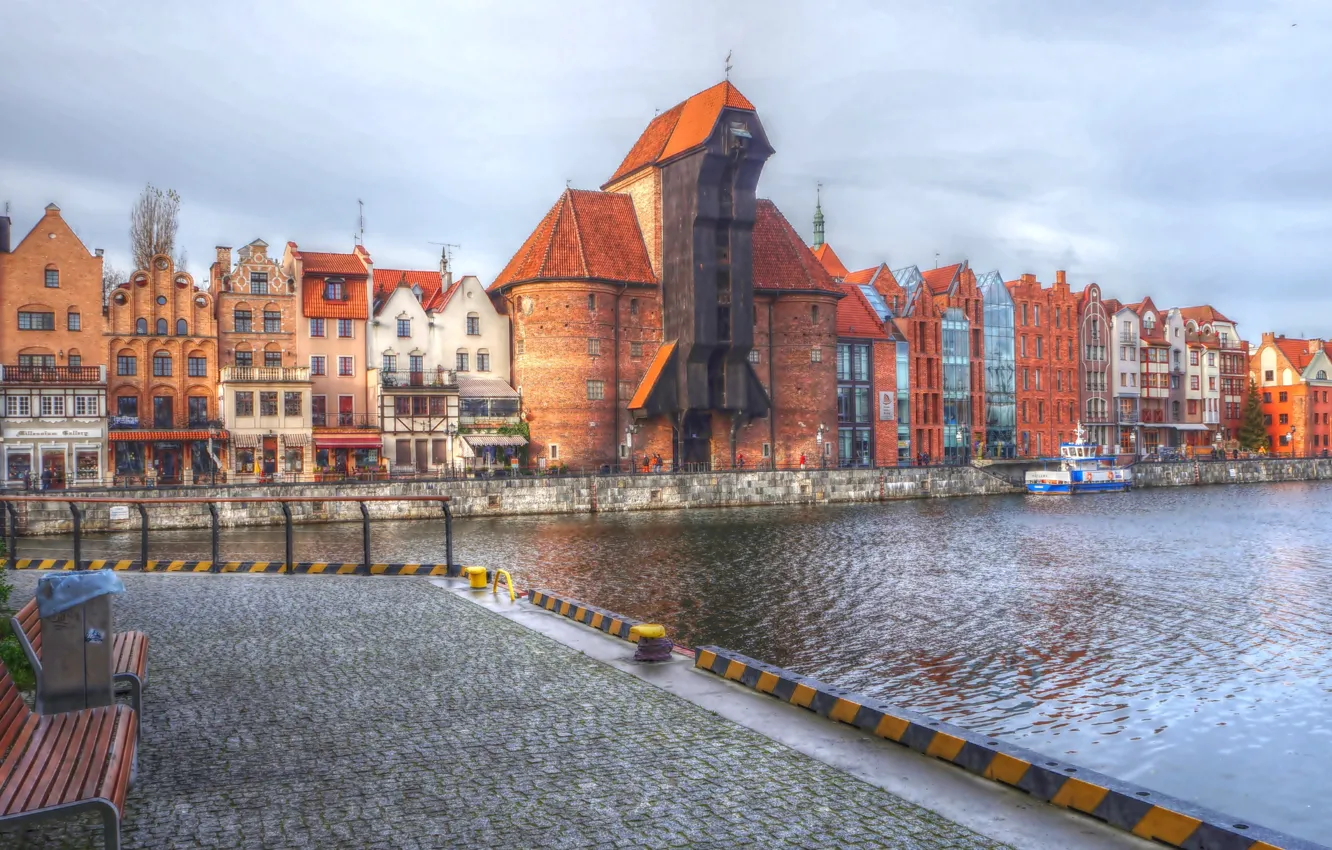 Photo wallpaper river, Poland, building, Gdansk, HISTORIC, Motlawa