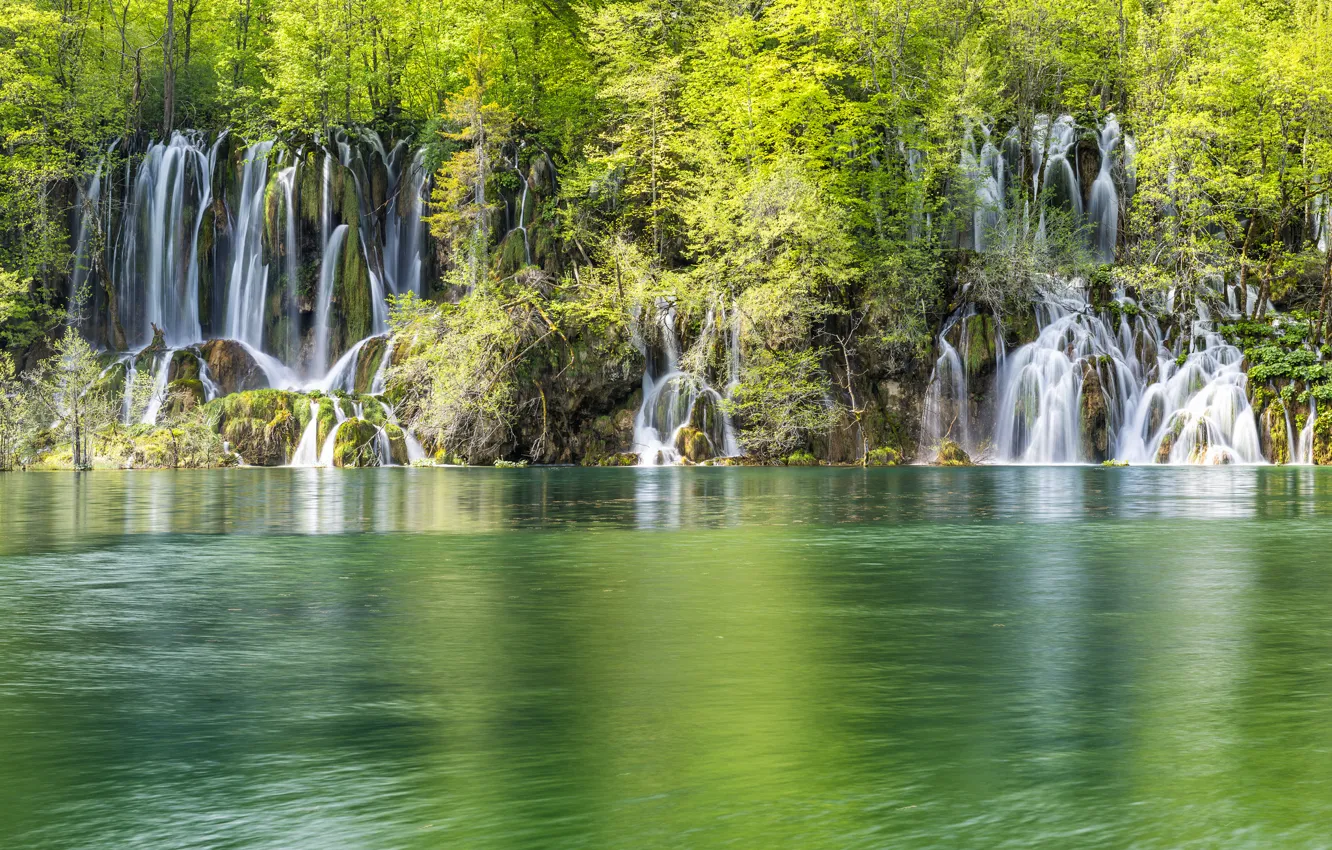 Photo wallpaper forest, nature, lake, waterfalls, Croatia