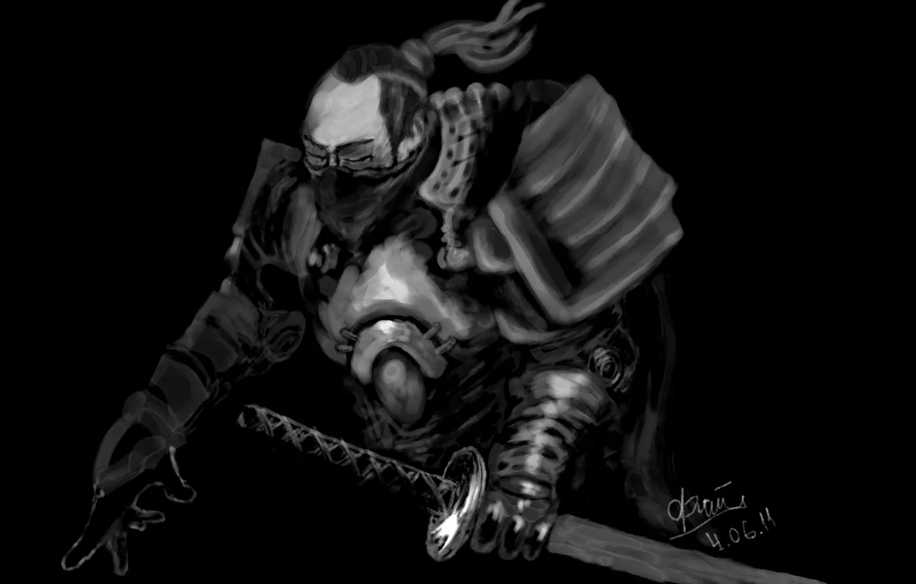 Photo wallpaper dark, katana, samurai, black background