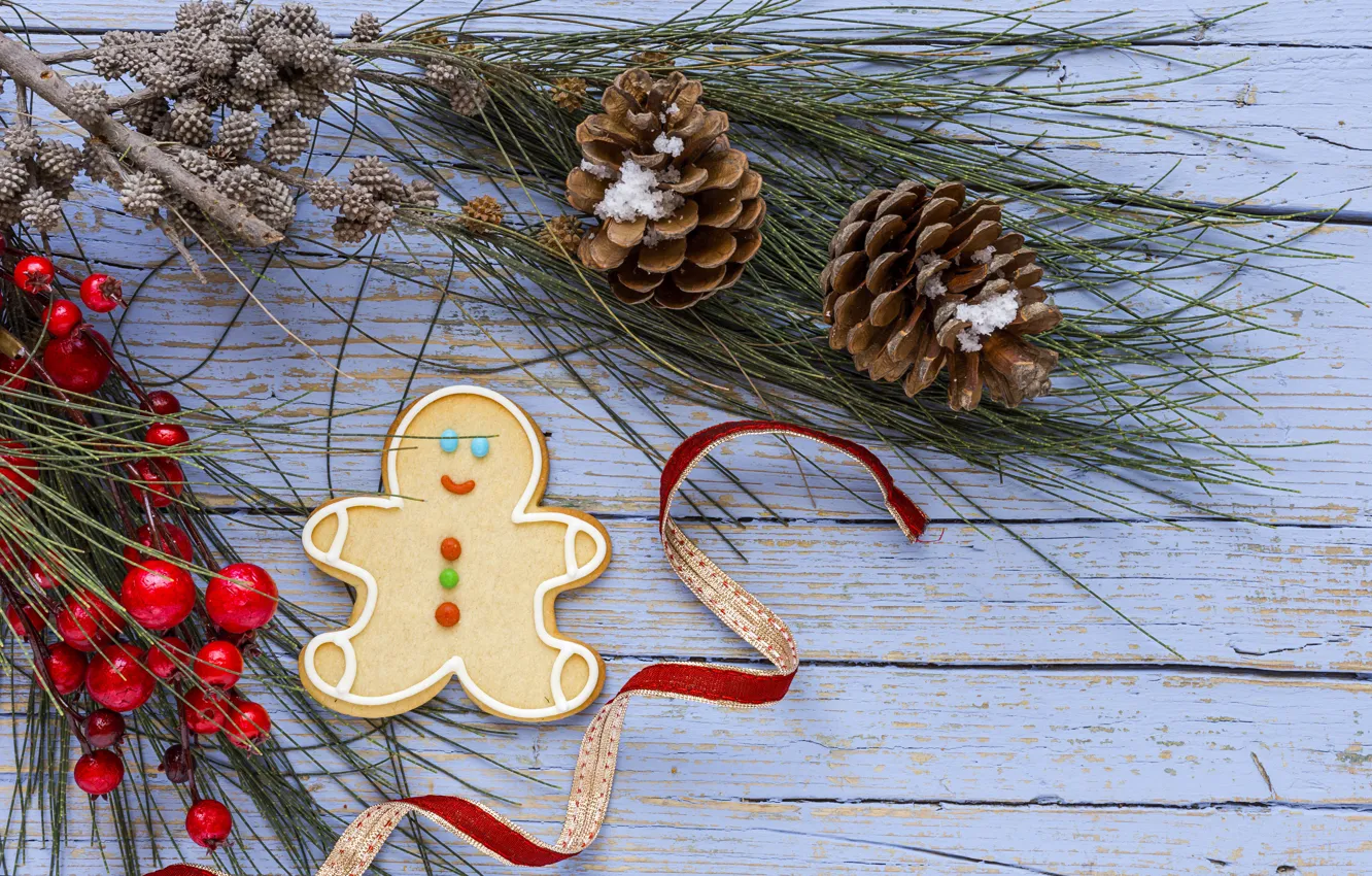 Photo wallpaper decoration, new year, cookies, Christmas, Christmas, wood, New Year, cookies