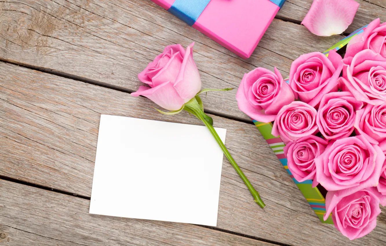 Photo wallpaper roses, love, wood, pink, romantic, sweet, gift, petals