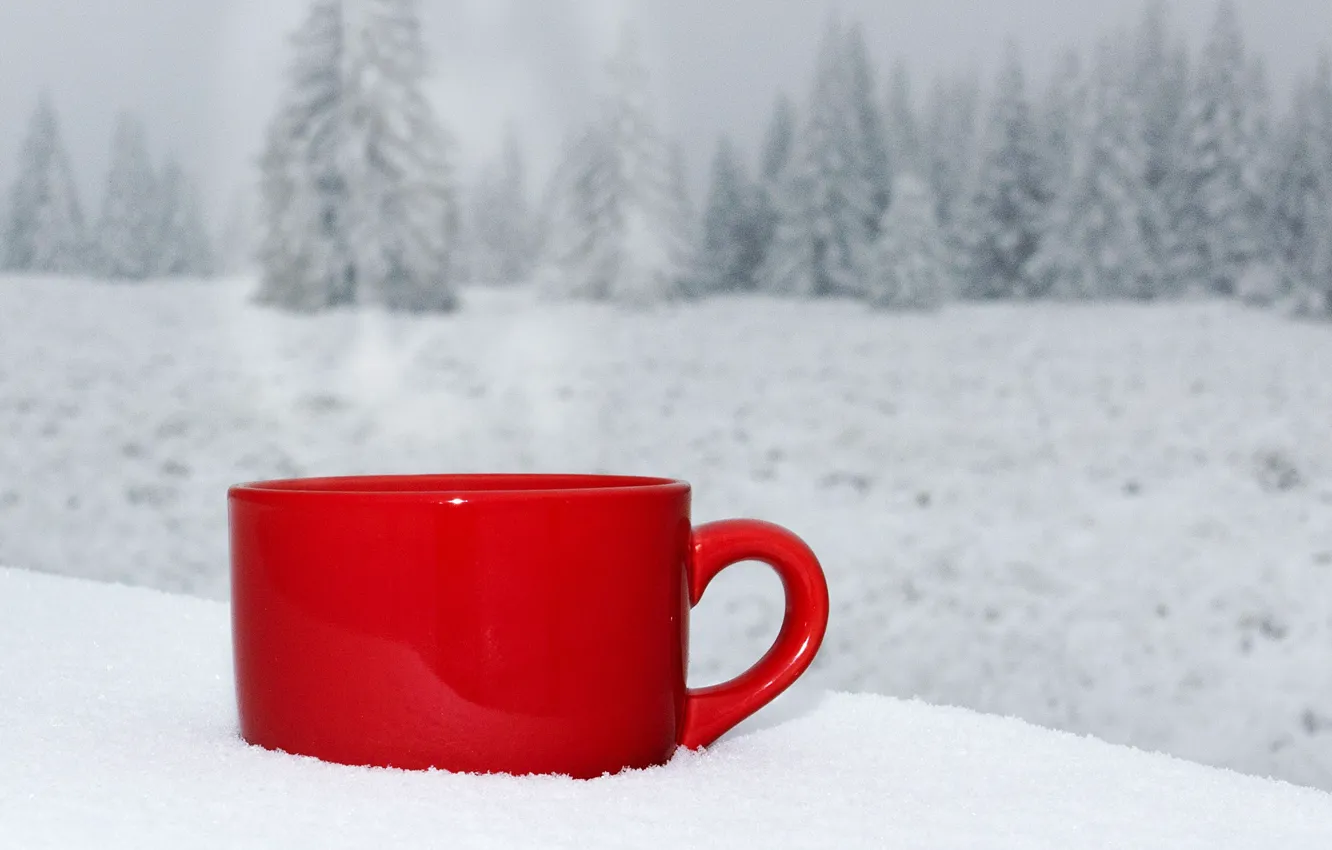 Photo wallpaper winter, snow, landscape, nature, coffee, Cup