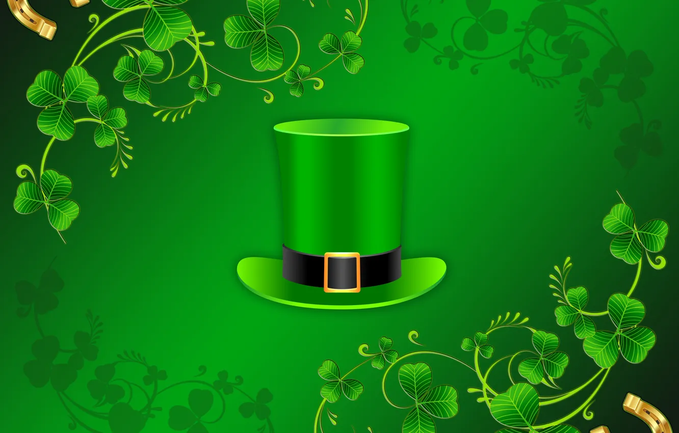 Photo wallpaper leaves, rendering, vector, Ireland, cylinder, horseshoe, On March 17,, St. Patrick's day