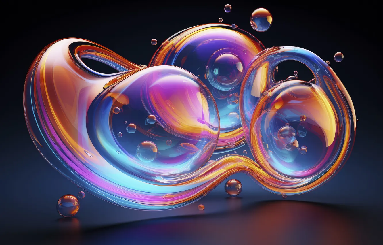 Photo wallpaper abstraction, the dark background, bubbles, balls, rainbow, divorce, bright colors, abstract background