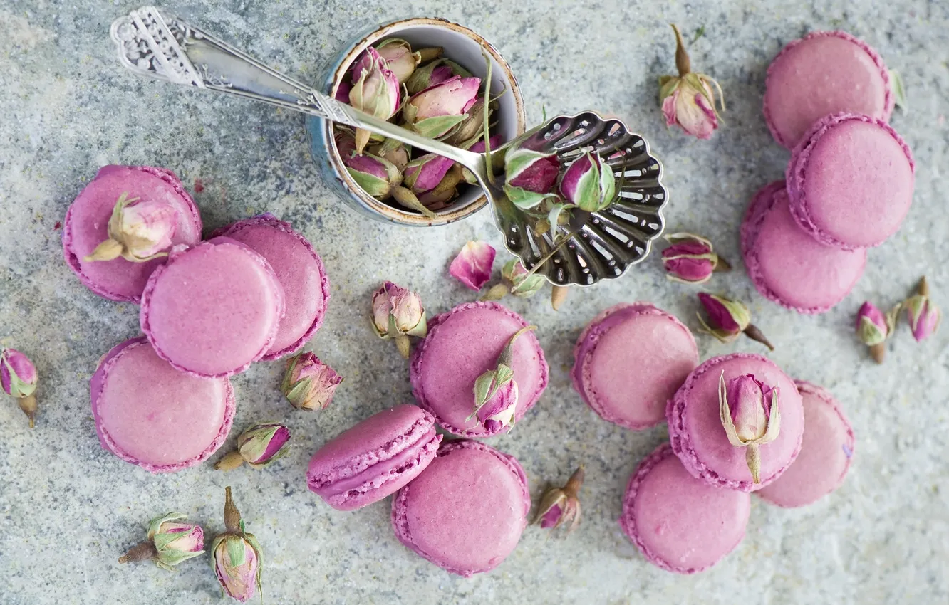 Photo wallpaper roses, spoon, buds, pasta