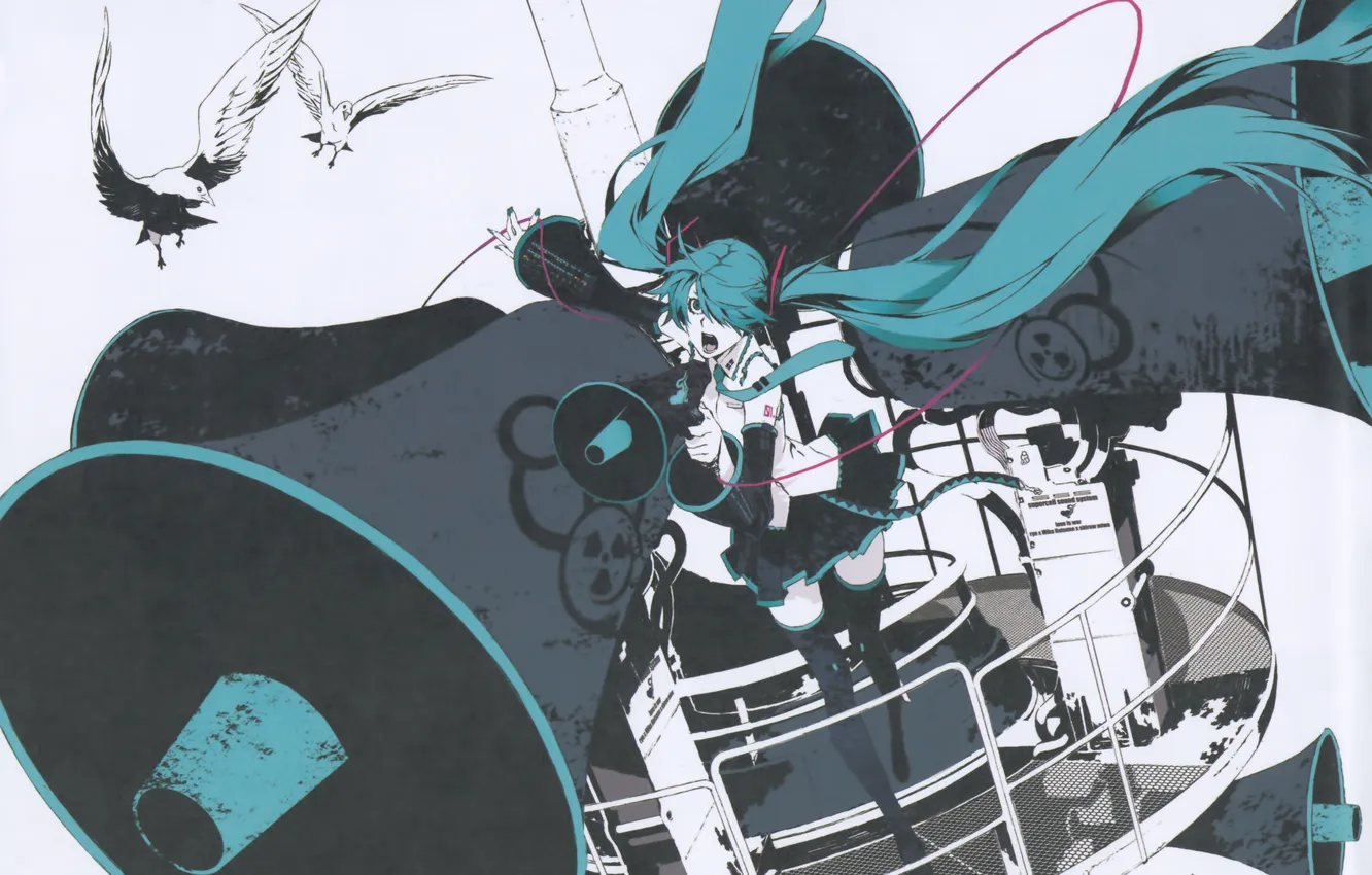 Photo wallpaper girl, bird, tower, vocaloid, long hair, Vocaloid, Creek, art