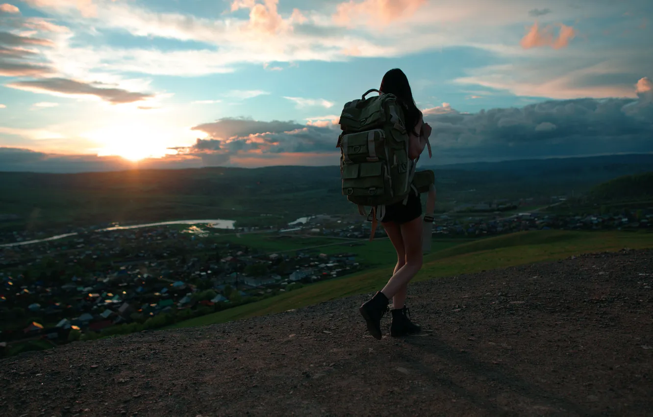 Photo wallpaper girl, view, space, backpack, Roman Filippov