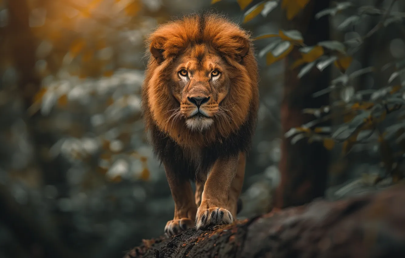 Photo wallpaper look, trees, predator, Leo, big cat, digital art, AI art, The Art of Artificial Intelligence