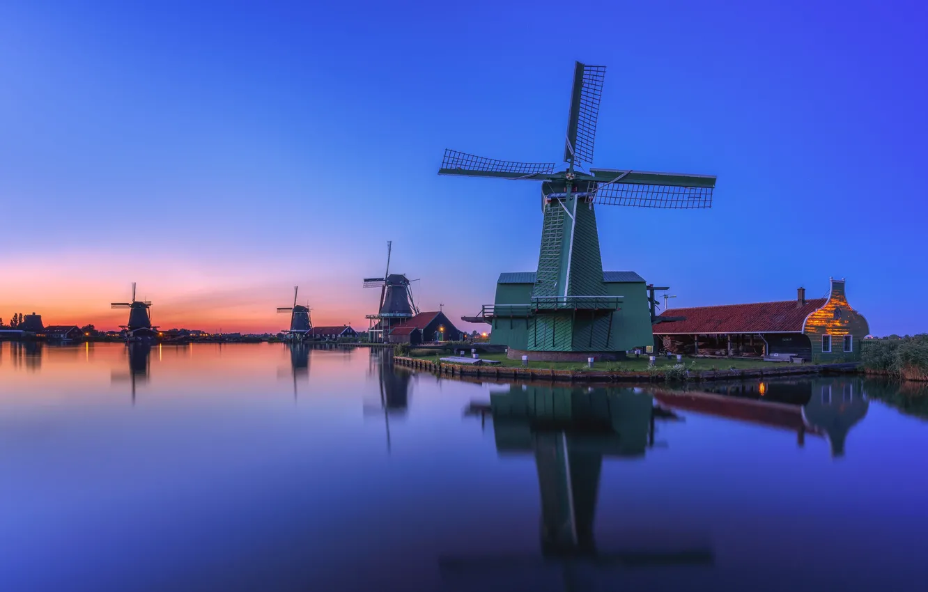 Photo wallpaper water, mill, Netherlands