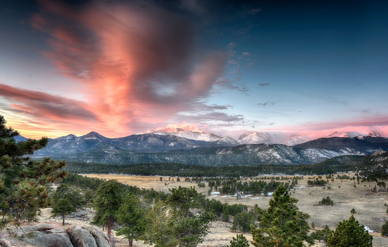 Photo wallpaper forest, the sky, trees, mountains, nature, Colorado, Rocky Mountain National Park
