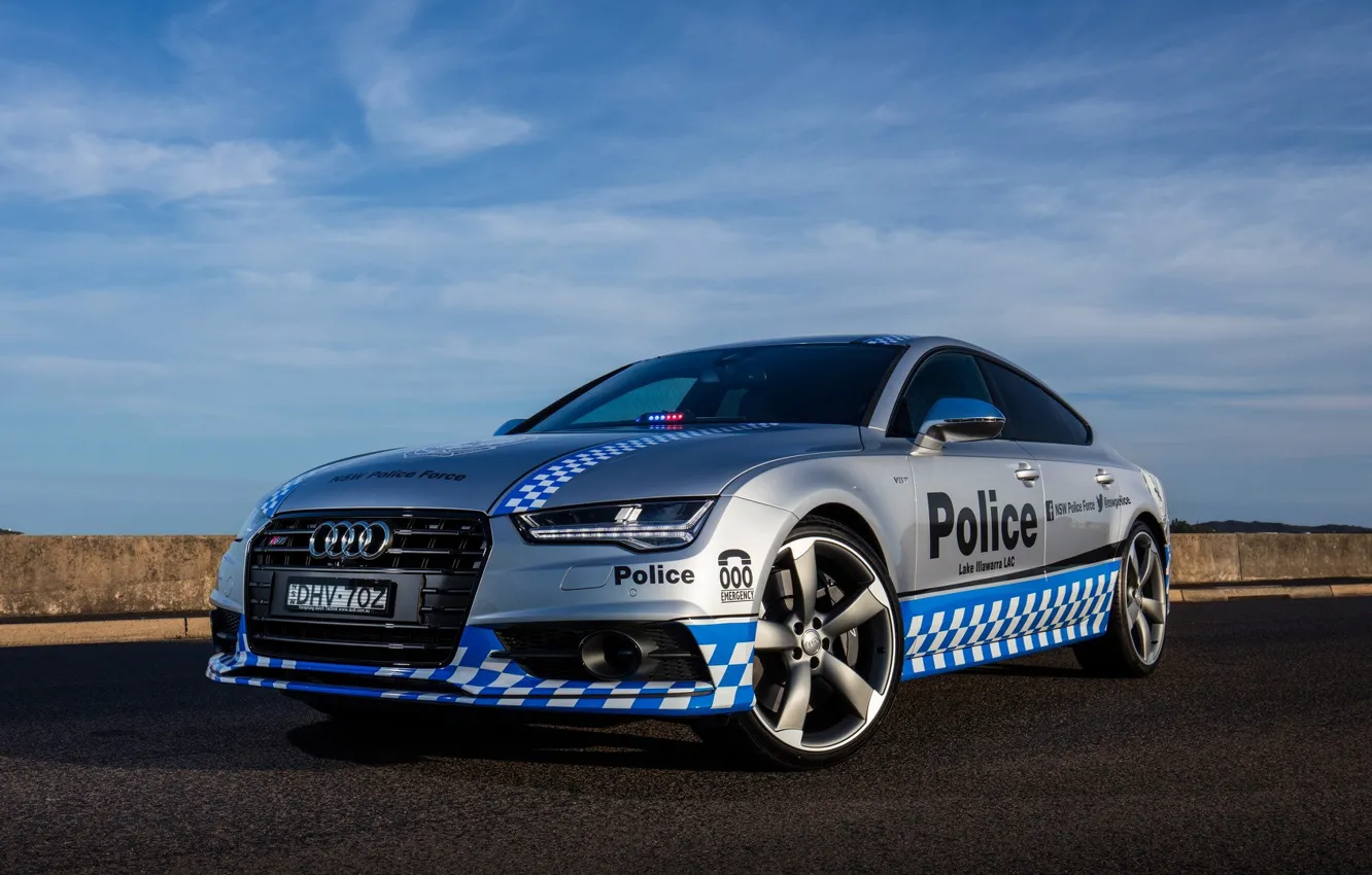Photo wallpaper Audi, police, front, police, flasher, force, sportback, scumbria
