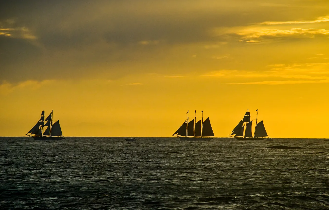 Photo wallpaper sky, sea, ocean, clouds, seaside, sunlight, sailing, sail