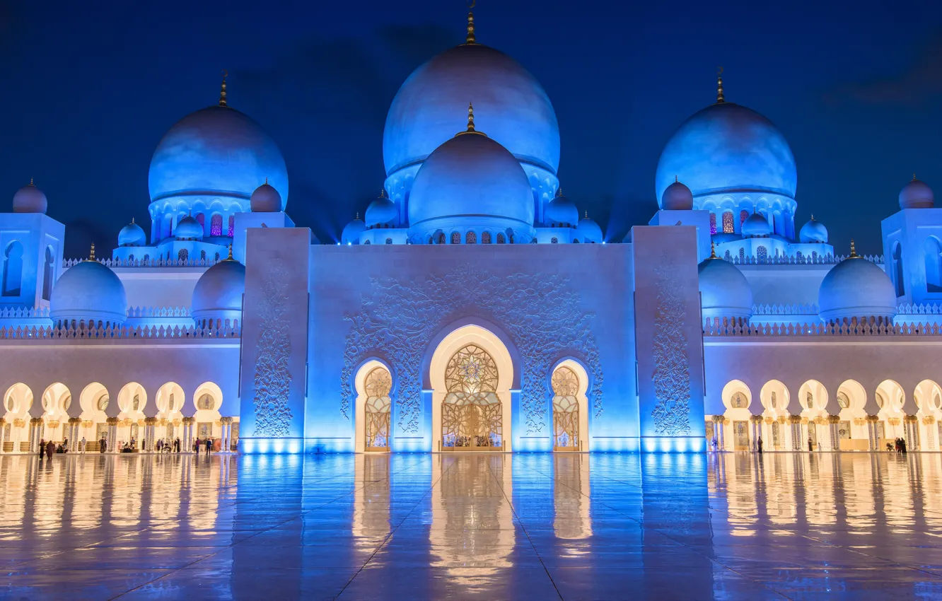 Photo wallpaper backlight, mosque, Abu Dhabi, UAE, The Sheikh Zayed Grand mosque, Abu Dhabi, UAE, Sheikh Zayed …