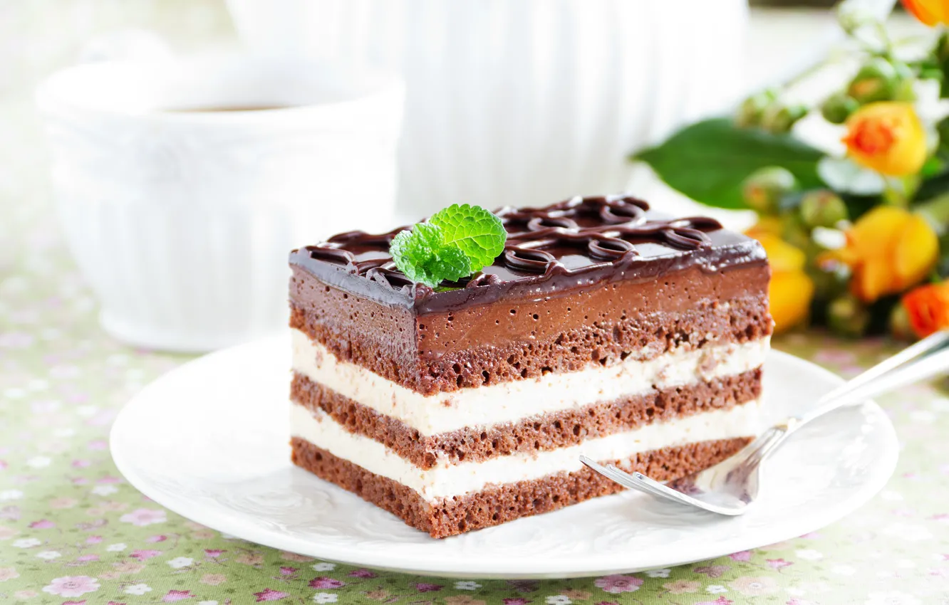 Photo wallpaper chocolate, cake, cream, dessert, sweet, biscuit, chocolate glaze