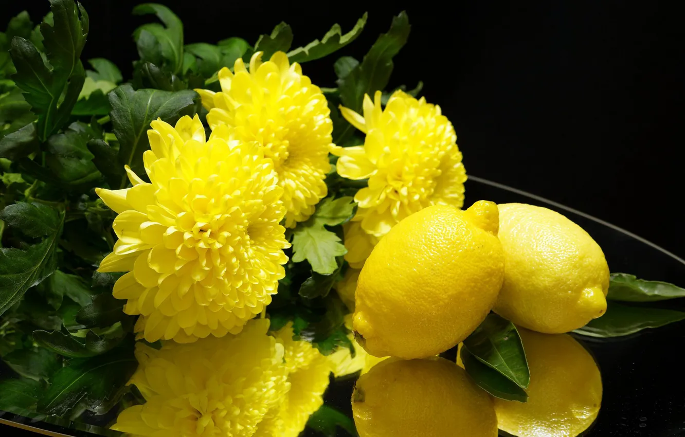 Photo wallpaper flowers, lemon, citrus, chrysanthemum