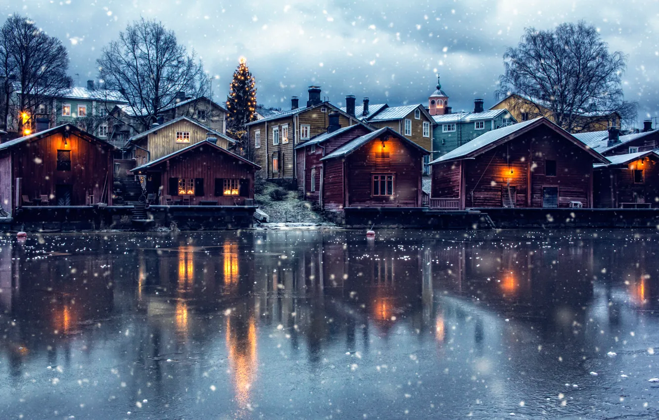 Photo wallpaper snow, home, tree, Finland, Winter magic, Porvoo