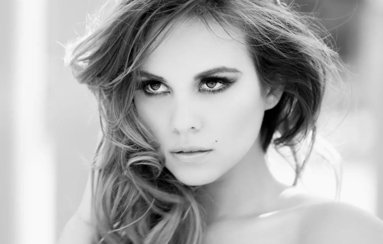 Photo wallpaper look, face, makeup, black and white, mole