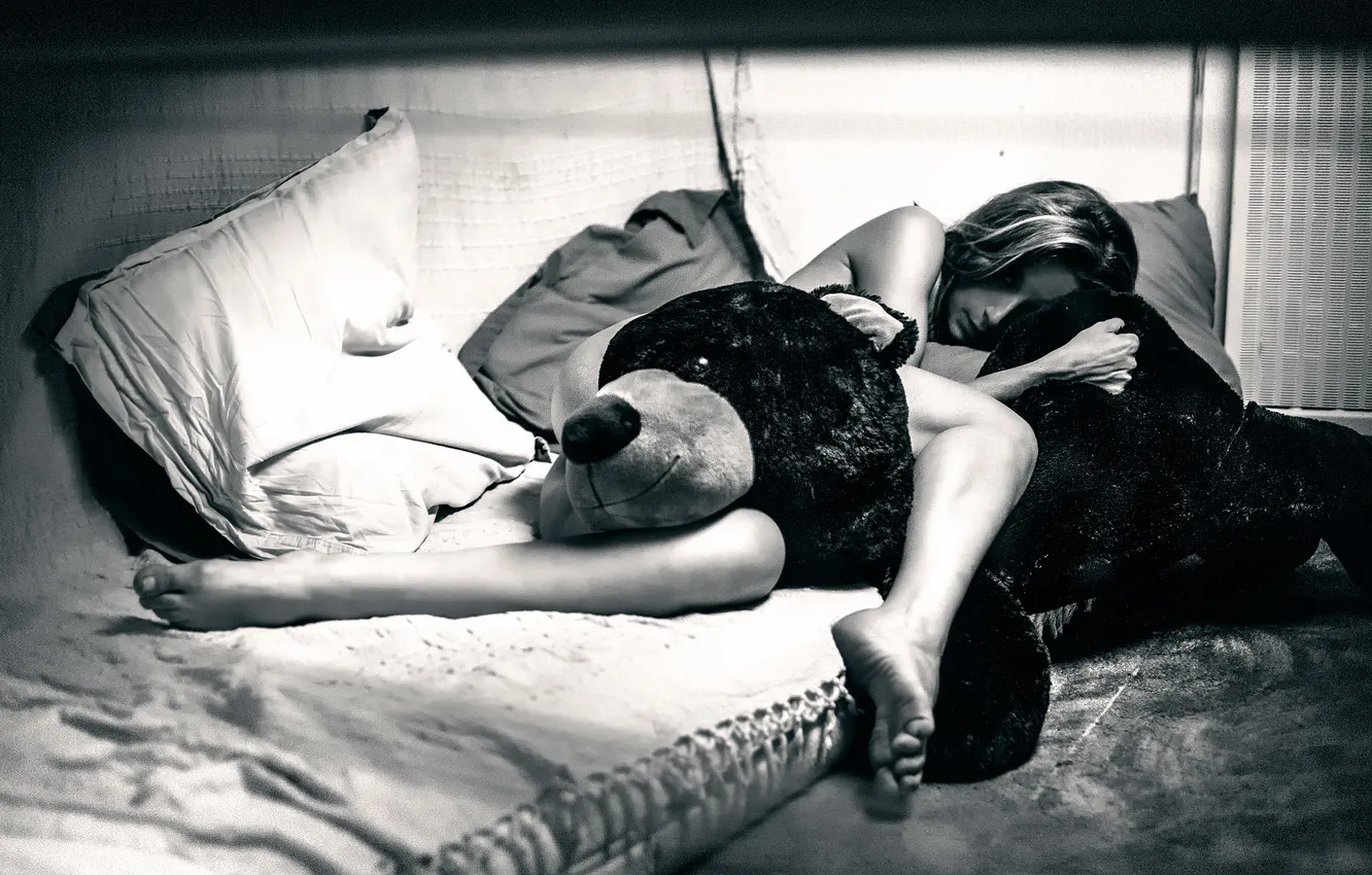 Photo wallpaper girl, toy, dog, legs, Laurent KC, Ania