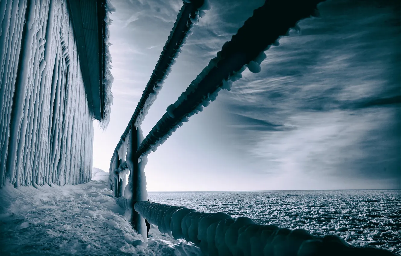 Photo wallpaper sea, bridge, ice
