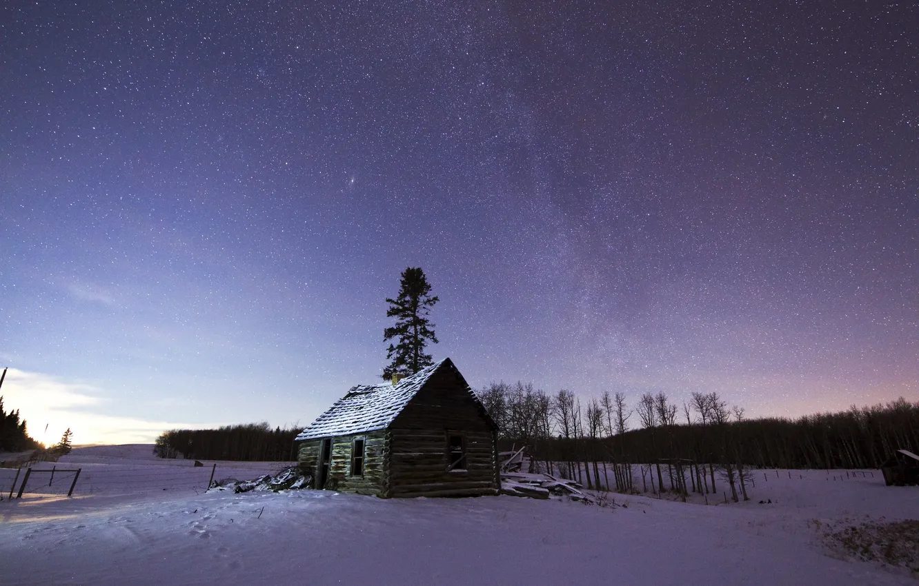 Photo wallpaper winter, the sky, stars, house