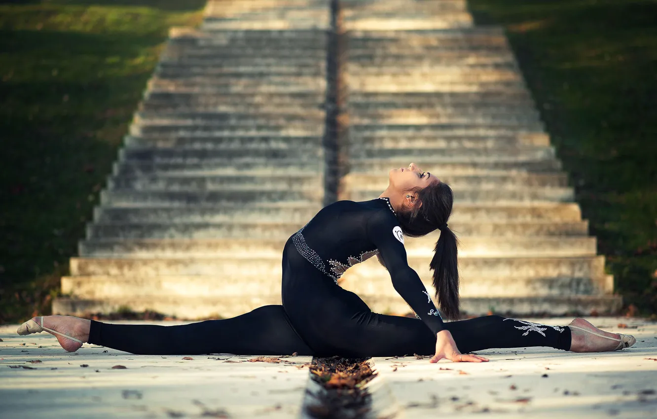 Photo wallpaper gymnastics, brunette, costume, ladder, twine