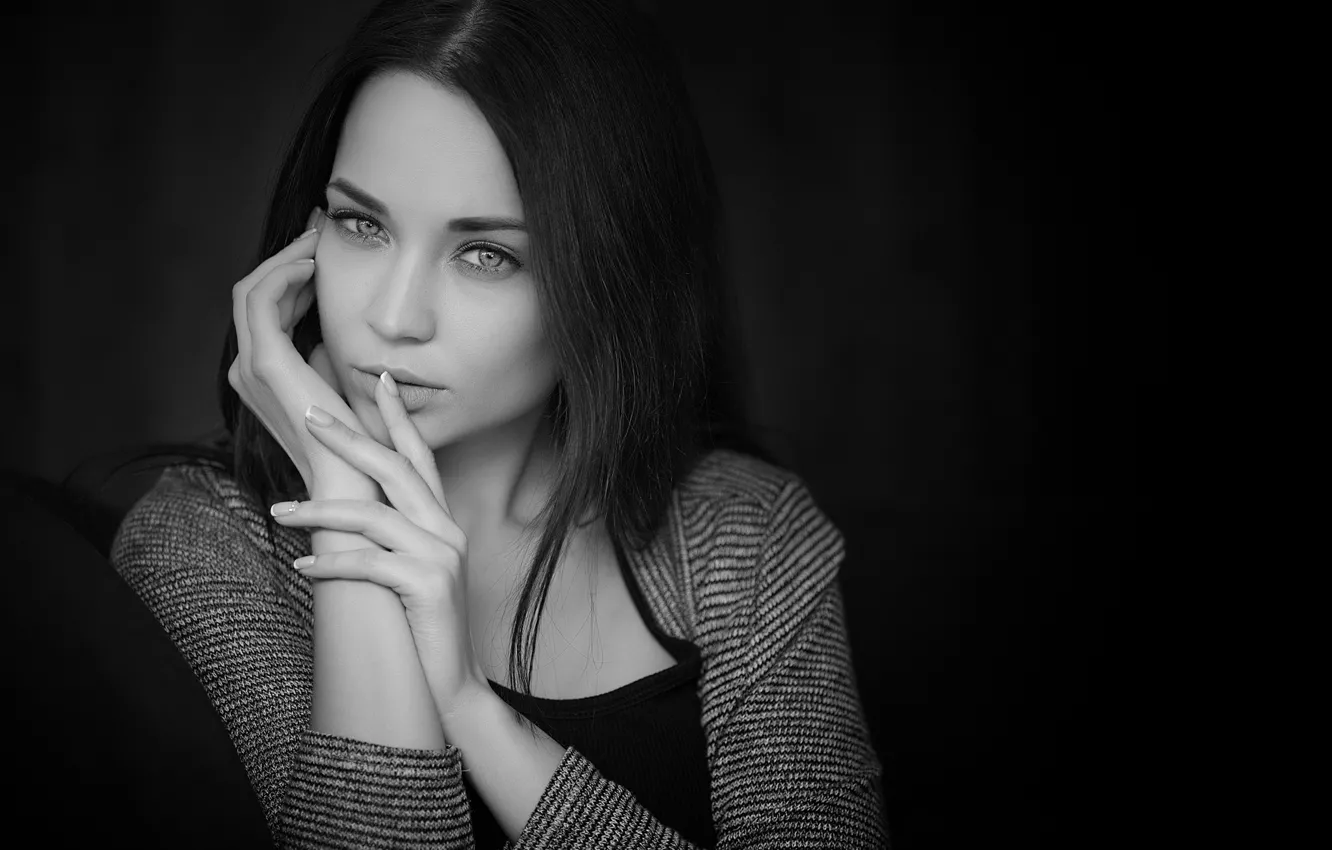 Photo wallpaper girl, portrait, black and white photo, Angelina Petrova