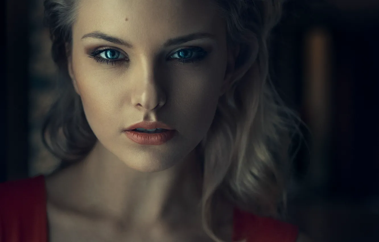 Photo wallpaper Girl, Beautiful, Blue, RED, Lips, Eye, Sight, Damian Feather