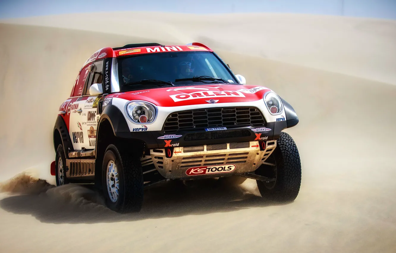 Photo wallpaper Sand, Mini, Sport, Desert, Machine, Speed, Race, Rally