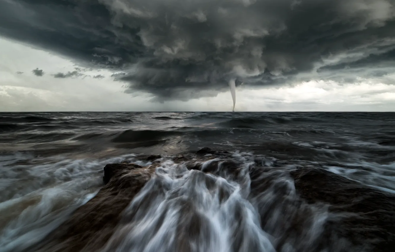 Photo wallpaper sea, storm, horizon, cloud waterspout