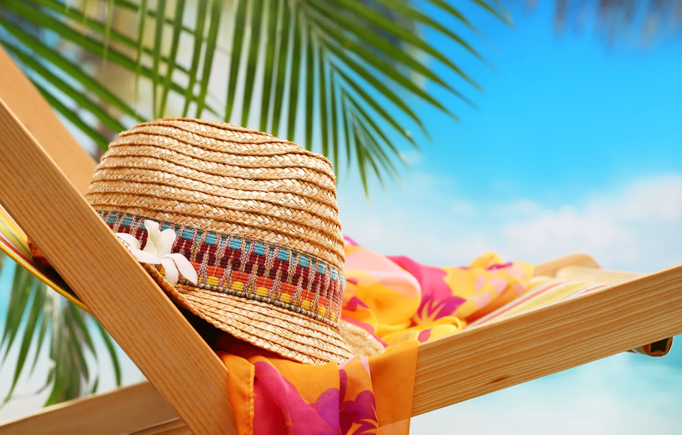 Photo wallpaper beach, nature, hat, chair