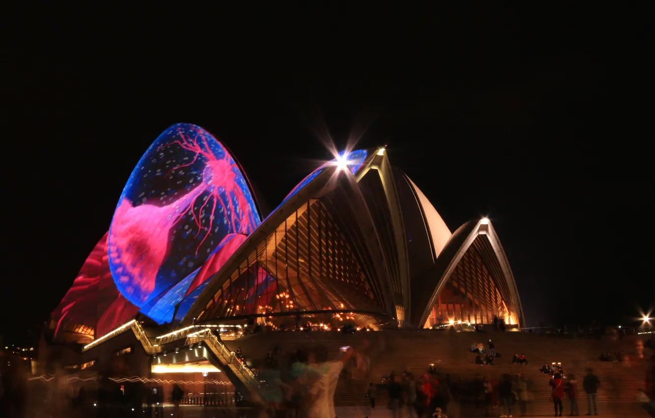 Photo wallpaper night, lights, Australia, theatre, Sydney