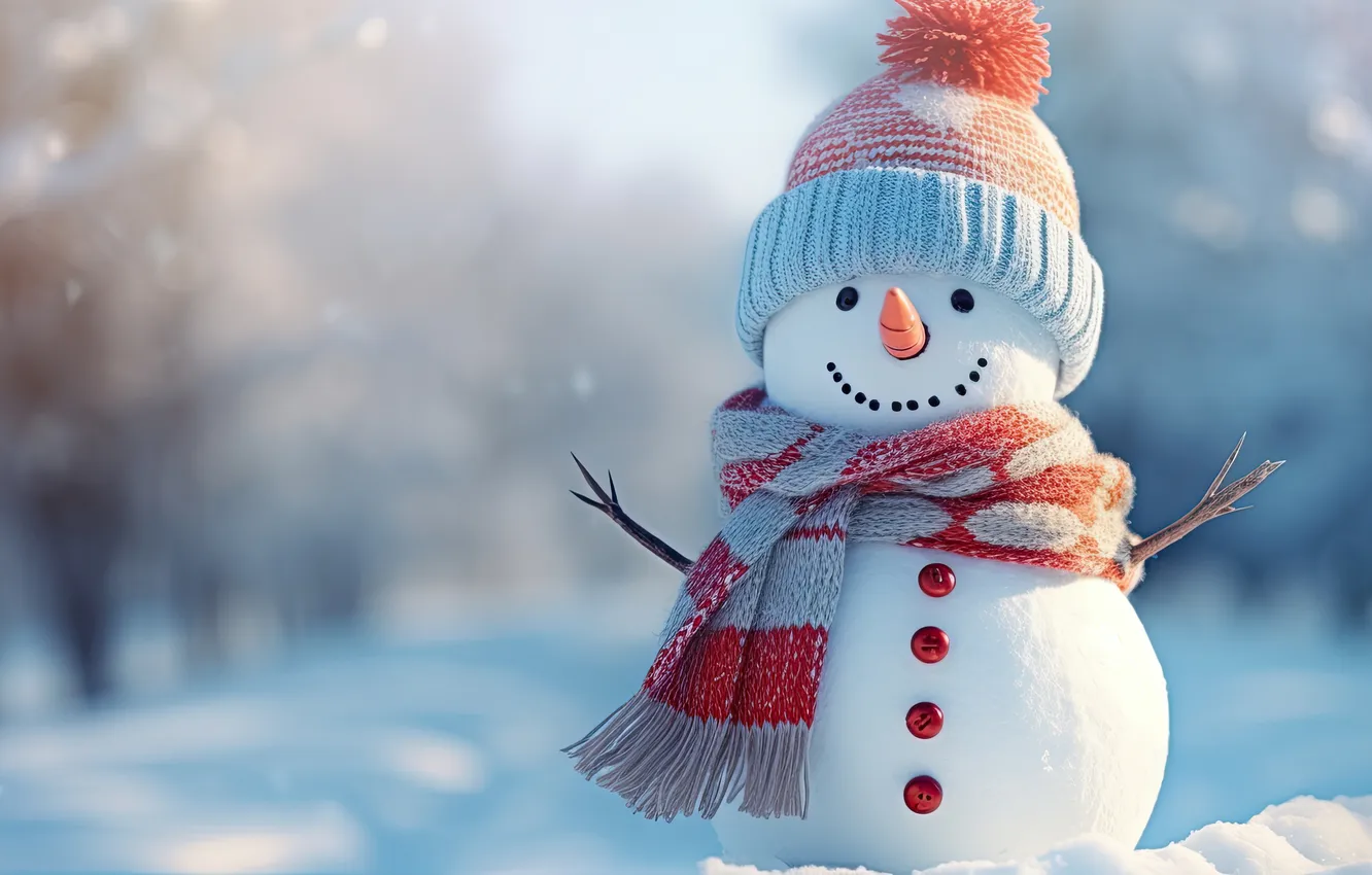 Photo wallpaper winter, snow, new year, Christmas, snowman, Christmas, winter, snow