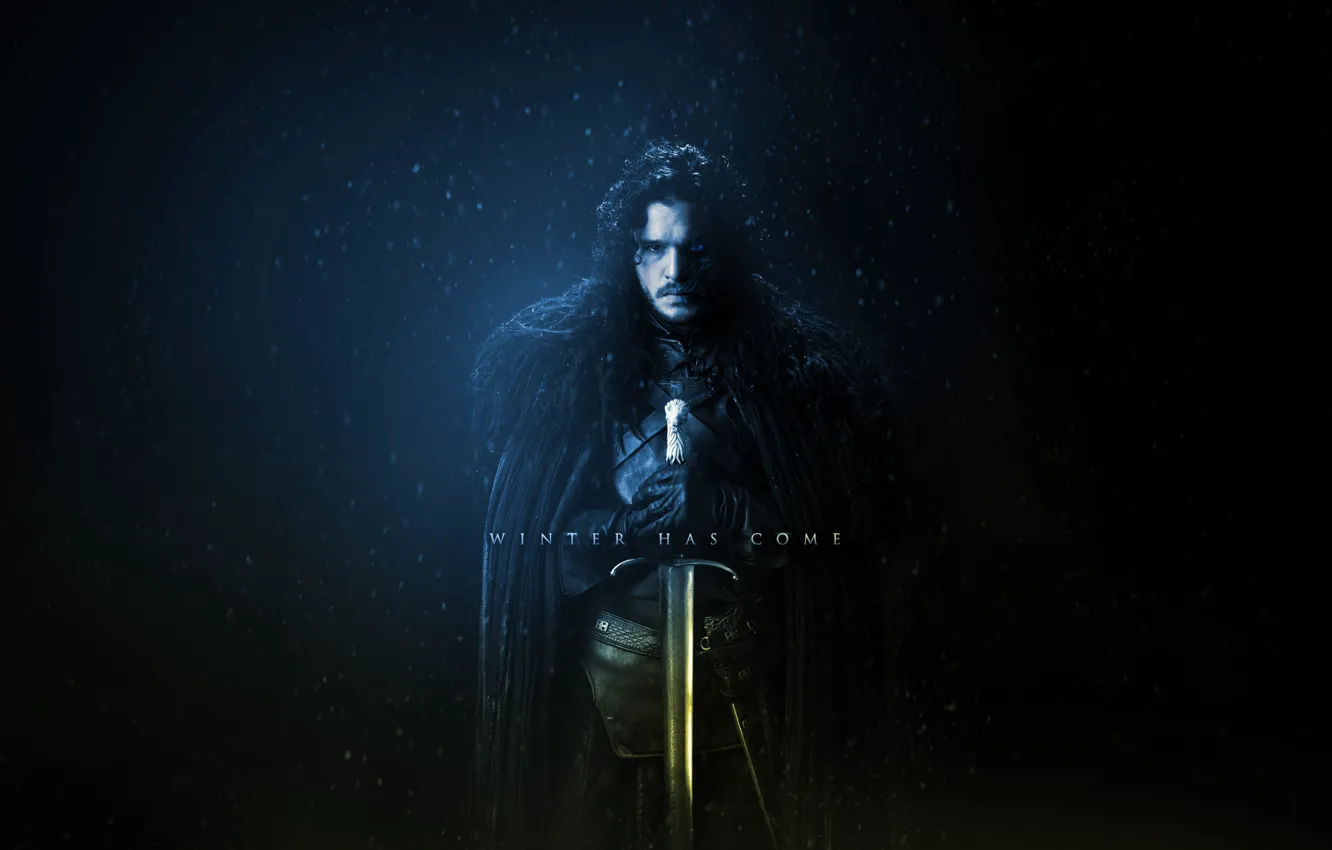 Photo wallpaper sword, blizzard, snow, man, ken, blade, A Song of Ice and Fire, Game of Thrones