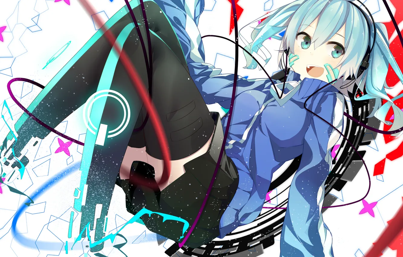 Photo wallpaper look, girl, joy, headphones, art, nmaaaaa, kagerou project, ene