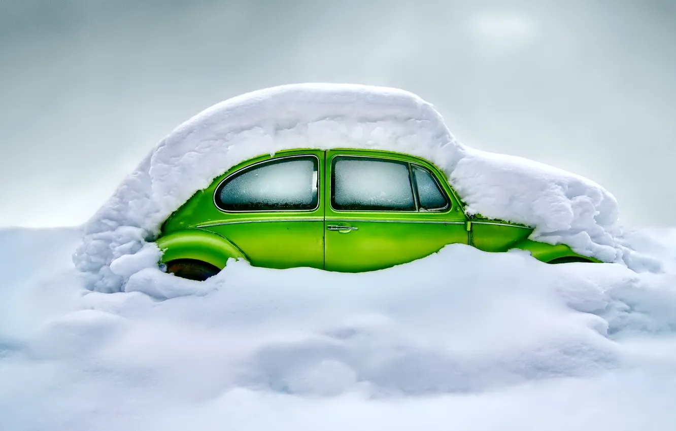 Photo wallpaper winter, snow, the snow, car
