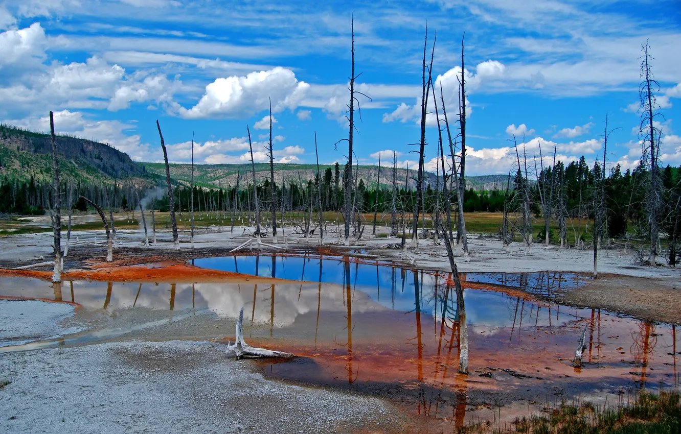 Photo wallpaper the sky, clouds, mountains, lake