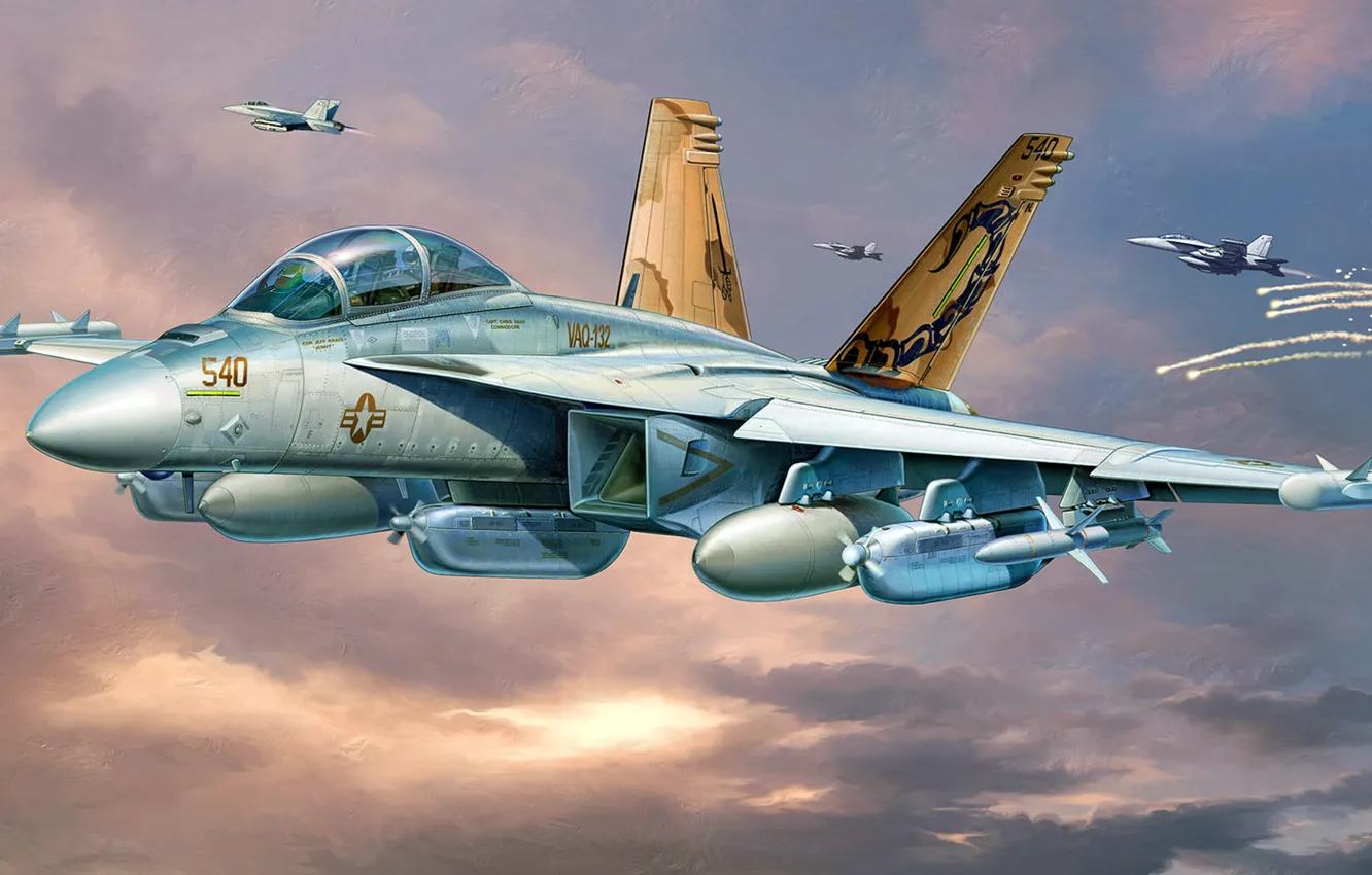 Photo wallpaper figure, art, Boeing, Growler, EA-18, EW, carrier-based electronic warfare aircraft US Navy