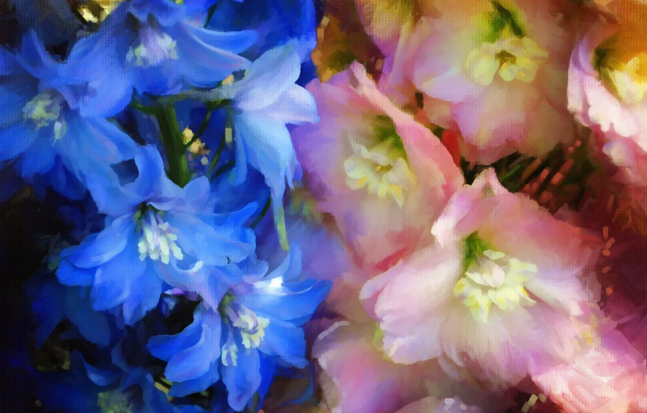 Photo wallpaper flowers, painting, delphinium