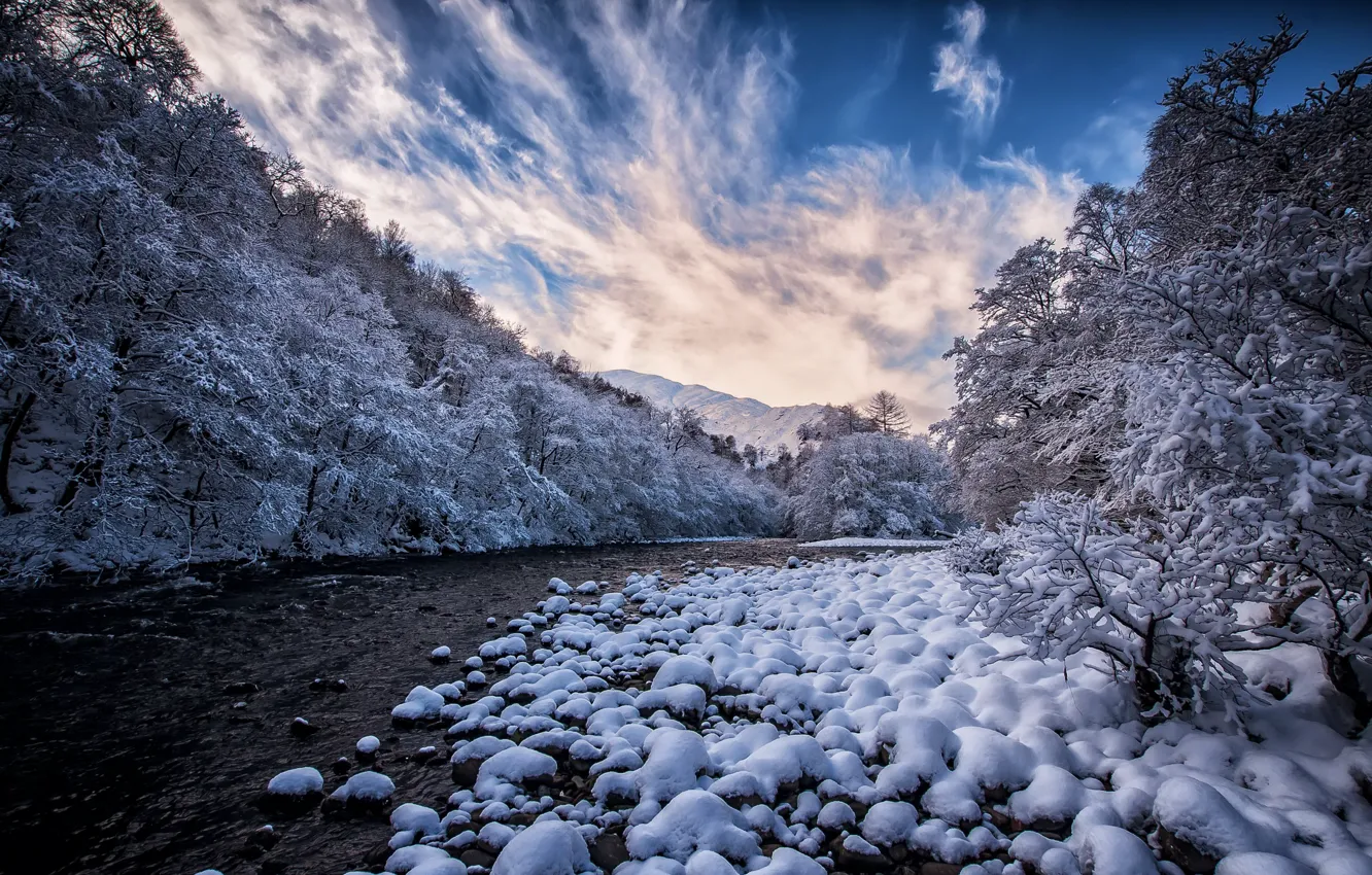 Photo wallpaper winter, snow, river